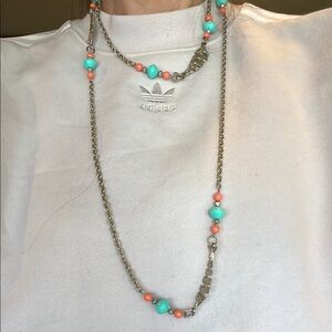 Turquoise and Coral Beaded Necklace